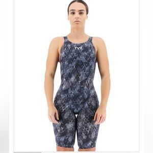 TYR Avictor Super Nova Open Back Tech Swimsuit Black and Gray Size 28, 29